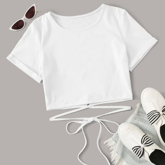 SHEIN Tops - SHEIN Cropped white top, cross strings! Size M